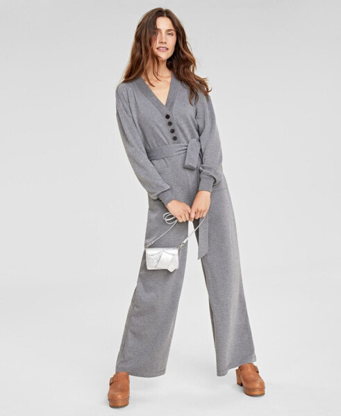 Women's Knit Wide-Leg Jumpsuit, Created for Macy's