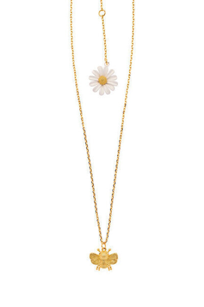 Gold plated bee and daisy necklace 12445G