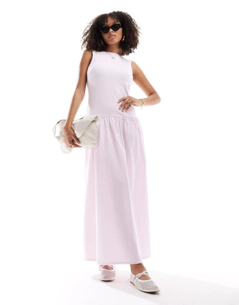 ASOS DESIGN maxi dress with poplin skirt light pink