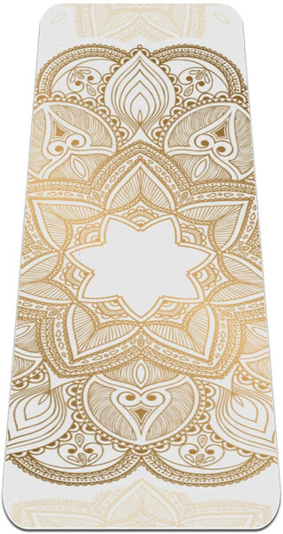 BestIdeas Yoga Mat Golden Mandala on White for Yoga, Pilates, Floor Exercise, Men Women Girls Boys Children Beginners Non-Slip Design