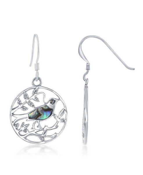 Sterling Silver Round Abalone With Bird Earrings