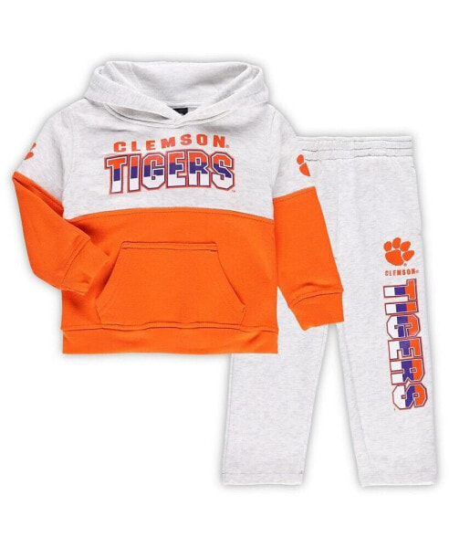 Toddler Boys and Girls Heather Gray, Orange Clemson Tigers Playmaker Pullover Hoodie and Pants Set