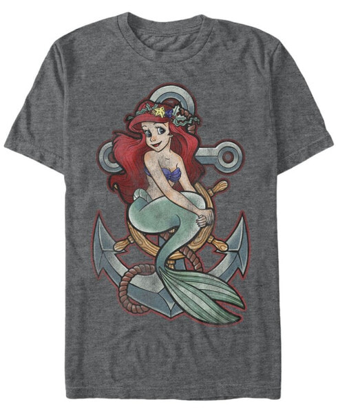 Disney Men's The Little Mermaid Ariel Vintage Anchor Tattoo Style Short Sleeve T-Shirt