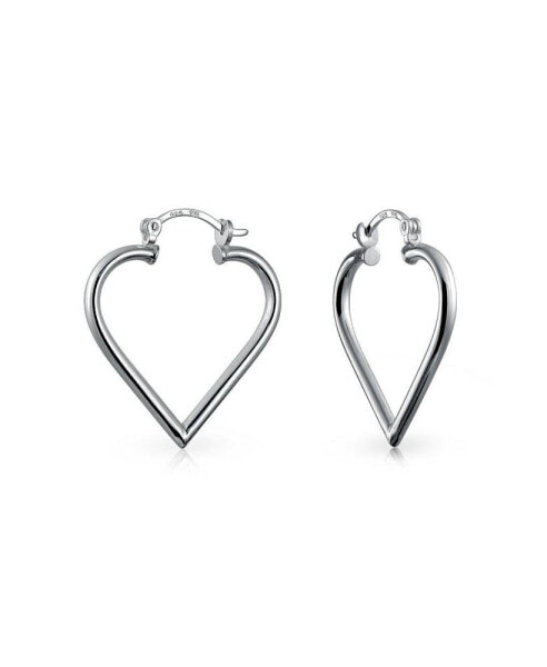 Large Heart Shaped Tube Big Hoop Earrings For Women Teen .925 Sterling Silver Hinged Notched Post