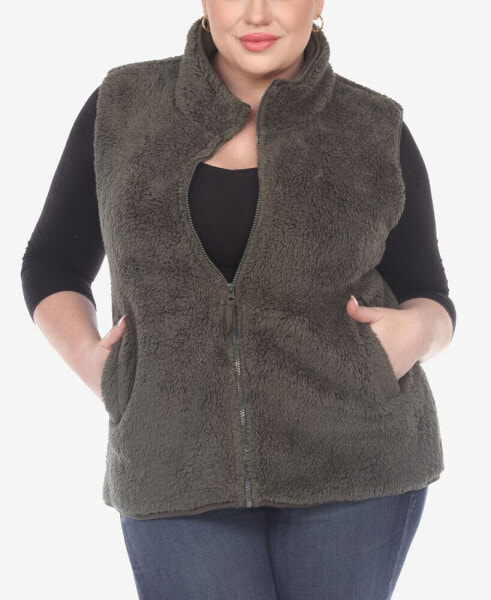 Plus Size Women's Zip Up Sherpa Vest Jacket