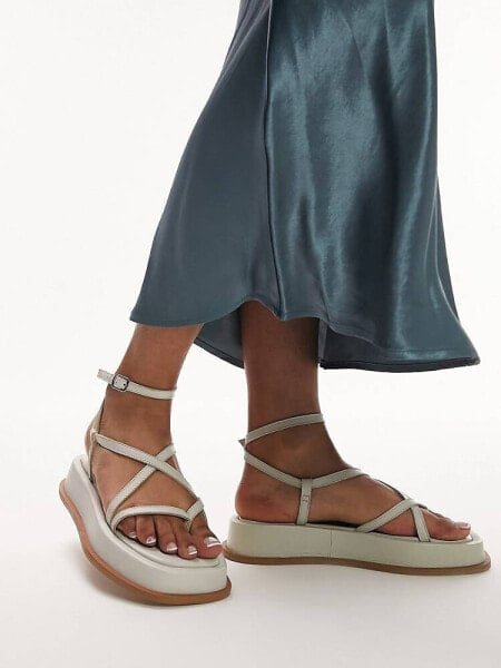 Topshop Jen leather strappy sandal in off white 