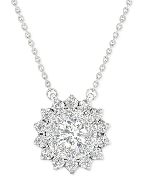 Lab Grown Diamond Sunburst 18" Pendant Necklace (1/2 ct. t.w.) in Sterling Silver