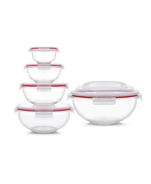 Glass Mixing Bowls with Lids, Set of 5