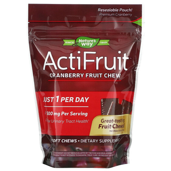 Фруктовое жевательное мармелад клюквы ActiFruit, 500 мг, 20 мягких косточек NATURE'S WAY