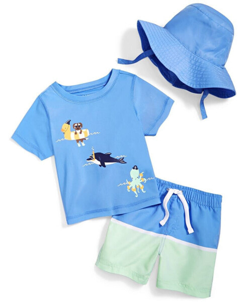 Baby Boys Floatie Friends Swim Shirt, Shorts and Hat, 3 Piece Set, Created for Macy's