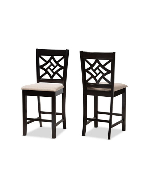 Nicolette Modern and Contemporary 2-Piece Fabric Upholstered and Finished Wood Counter Stool Set