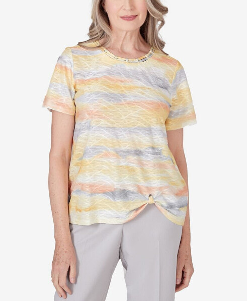 Petite Charleston Watercolor Short Sleeve Crew Neck Top