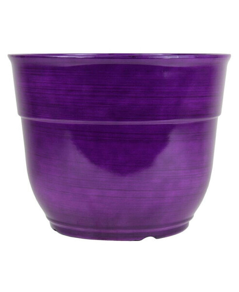 Glazed Brushed Happy Large Plastic Planter Dark Purple 15 Inch