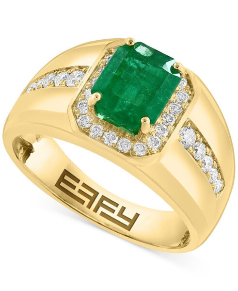 EFFY® Men's Emerald (2-1/5 ct. t.w.) & Diamond (1/2 ct. t.w.) Halo Ring in 14k Gold