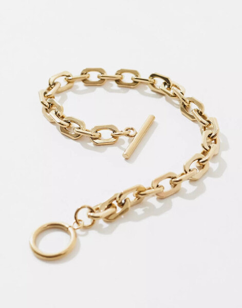 ASOS DESIGN waterproof stainless steel bracelet with T-bar in gold tone