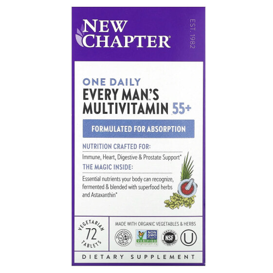 New Chapter, Every Man's One Daily, мультивитамины для 55+, 72 вегетарианские таблетки