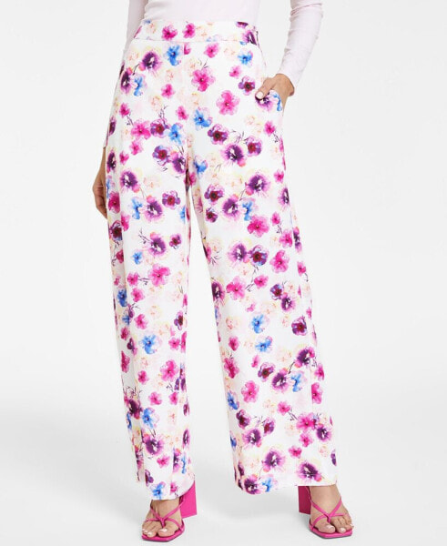 Women's Printed High Rise Pull-On Wide-Leg Pants, Created for Macy's