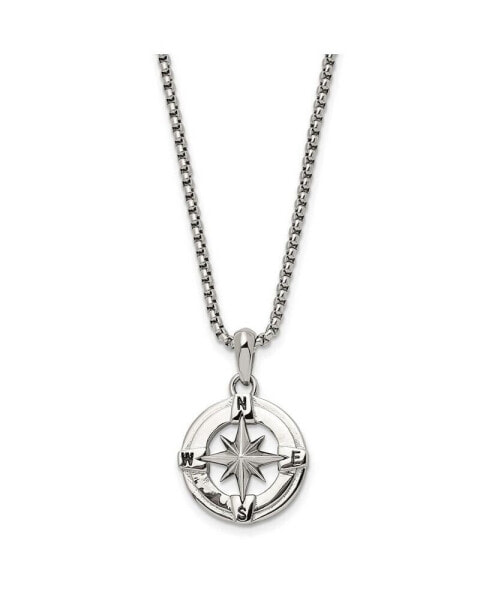 Polished Compass Pendant on a Box Chain Necklace