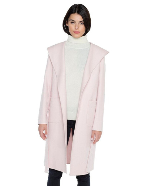 Women's Cashmere Wool Double Face Hooded Overcoat with Belt