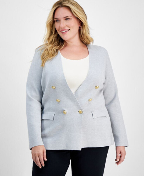 Plus Size Double-Breasted Jersey Blazer, Created for Macy's