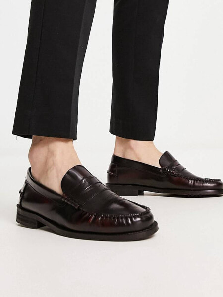 River Island leather penny loafers in dark red