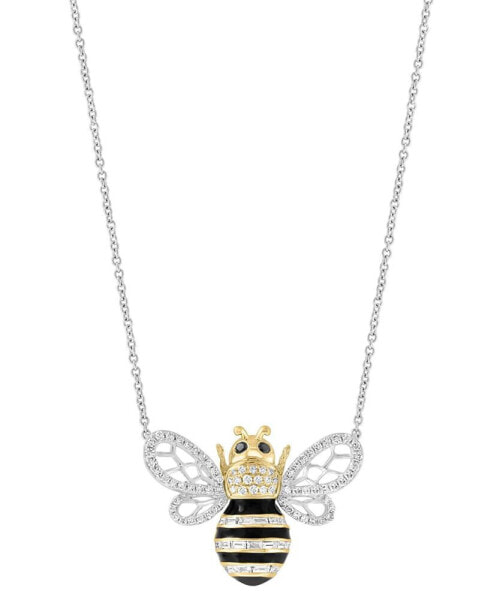 EFFY® White Diamond (3/8 ct. t.w.) & Black Diamond Accent Bee 18" Pendant Necklace in 14k Two-Tone Gold