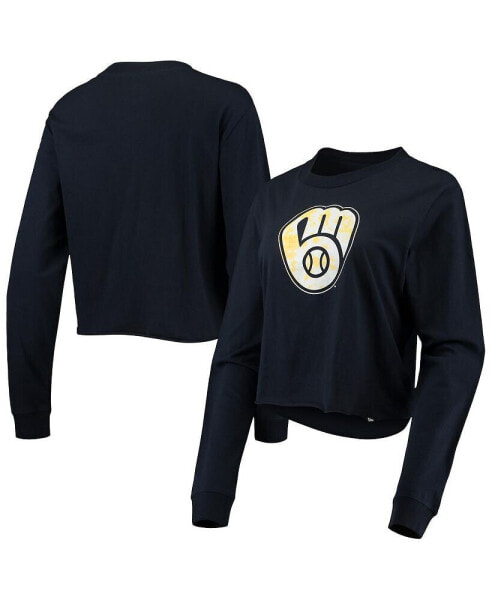 Women's Navy Milwaukee Brewers Baby Jersey Cropped Long Sleeve T-shirt