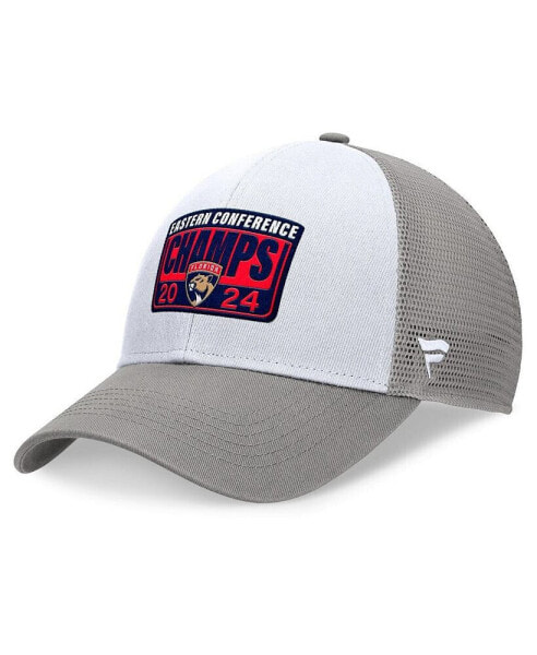 Men's Gray/White Florida Panthers 2024 Eastern Conference Champions Locker Room Mesh Back Structured Adjustable Hat