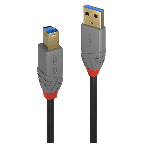Lindy 3m USB 3.2 Type A to B Cable - Anthra Line - 3 m - USB A - USB B - USB 3.2 Gen 1 (3.1 Gen 1) - 5000 Mbit/s - Black - Grey