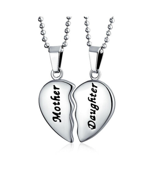 Bling Jewelry personalized BFF Mother Daughter Breakable Split 2 pcs Set Broken Heart Break Apart Puzzle Pendant Necklace Women For Mom Silver Tone Stainless Steel