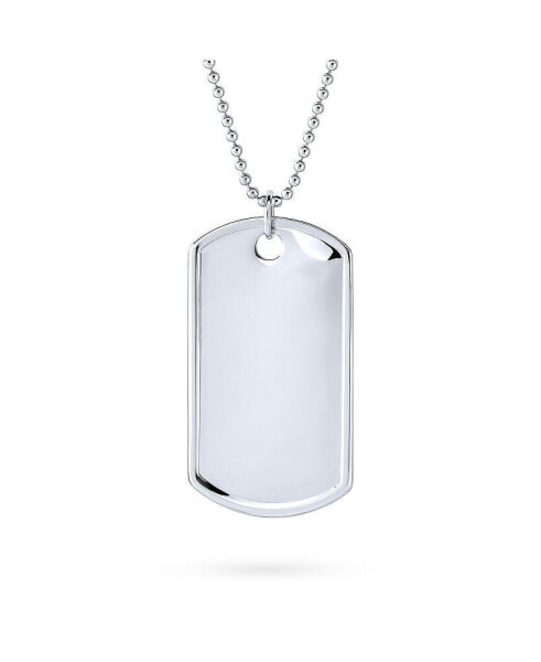 X-Large Army Military Dog Tag Pendant Necklace Sterling Silver Long Bead Ball Chain 24 Inch