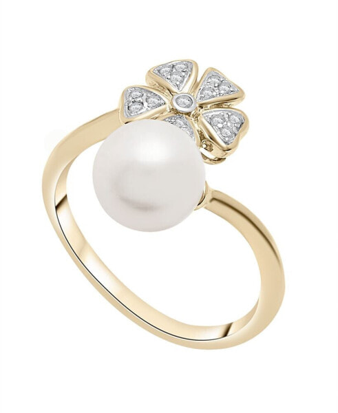 Кольцо Macy's Freshwater Pearl & Diamond Flower.