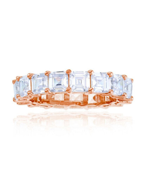 White Princess Cut Cubic Zirconia Eternity Band in 14k Rose Gold Plated Sterling Silver
