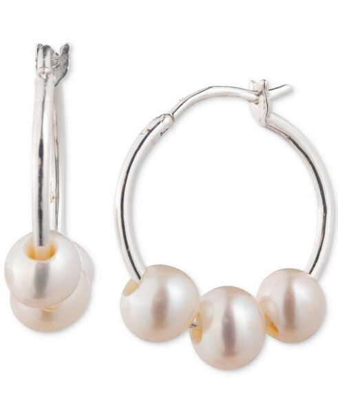 Sterling Silver Genuine Freshwater Pearl Hoop Earrings