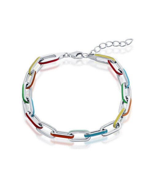 Sterling Silver Multi-Color Enamel Paperclip Bracelet