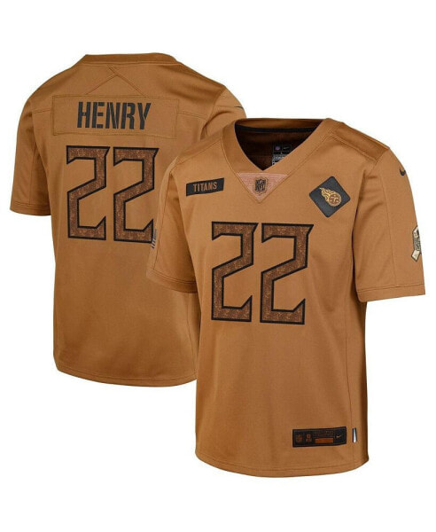 Big Boys Derrick Henry Brown Distressed Tennessee Titans 2023 Salute To Service Limited Jersey