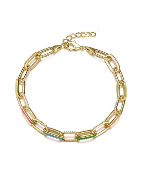 Teens 14k Gold Plated with multi Color Enamel Link & Chain Bracelet