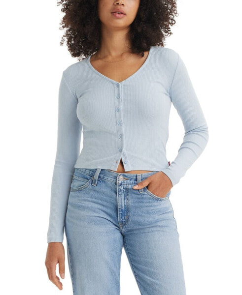 Women's Muse Ribbed Long-Sleeve Button-Up Top