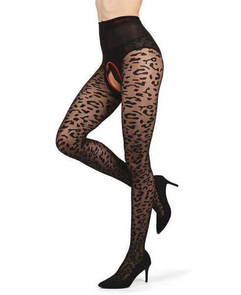 Women's Born To Be Wild Leopard Crotchless Sheer Pantyhose