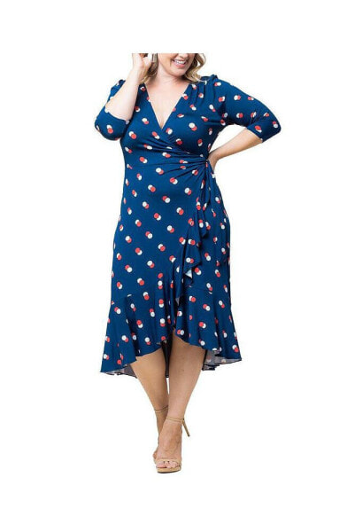 Plus Size Flirty Flounce Midi Wrap Dress with 3/4 Sleeves
