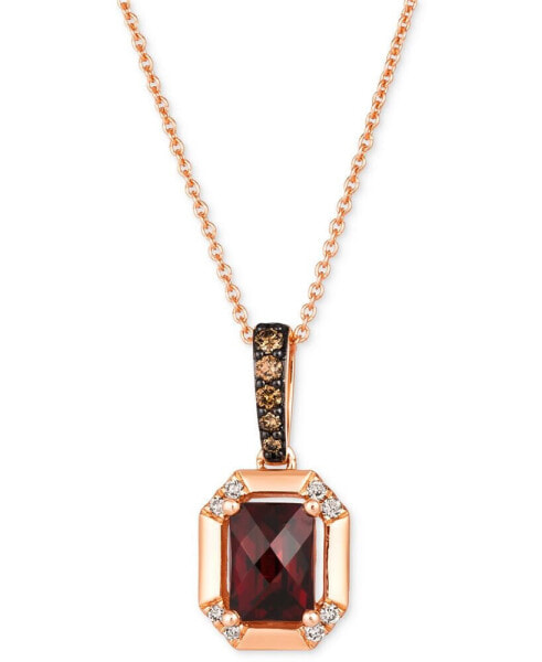 Le Vian pomegranate Garnet (1-3/8 ct. t.w.) & Diamond (1/8 ct. t.w.) Pendant Necklace in 14k Rose Gold, 18" + 2" extender