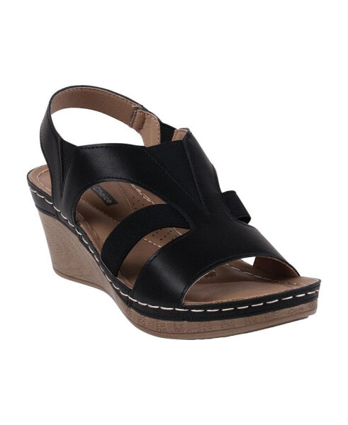 Women's Banks Cut Out Elastic Slingback Slip-On Wedge Sandals