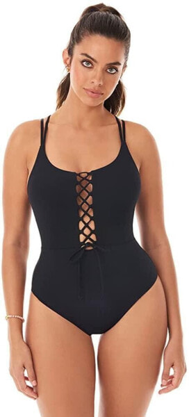 Skinny Dippers 281262 Lace Up Front Removable Cup One Piece Swimsuit, Size M