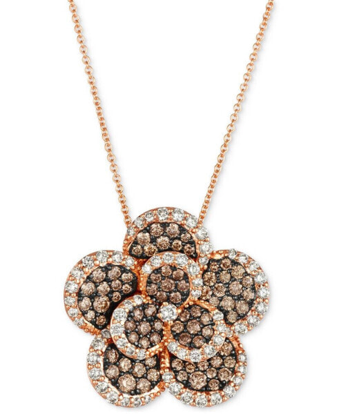 Le Vian chocolate Diamond & Nude Diamond Flower Adjustable 20" Pendant Necklace (2-1/3 ct. t.w.) in 14k Rose Gold