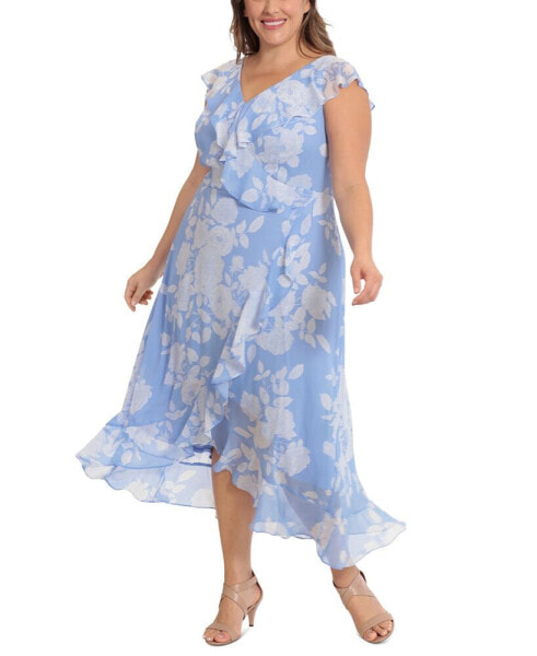 Plus Size Ruffled Floral-Print Faux-Wrap Dress