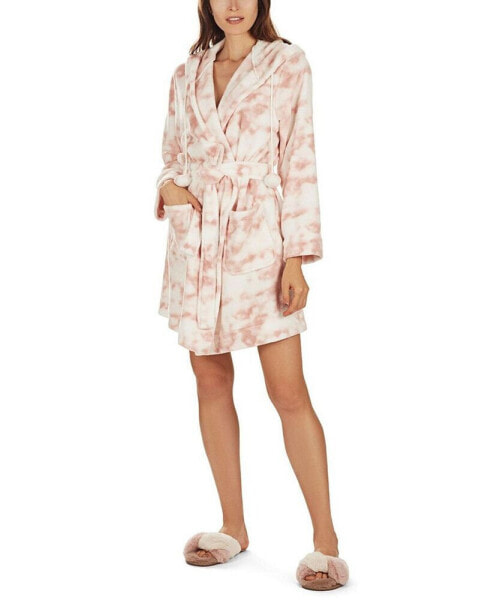 Women's Marble Luxe Fleece Plush Pom Pom Robe