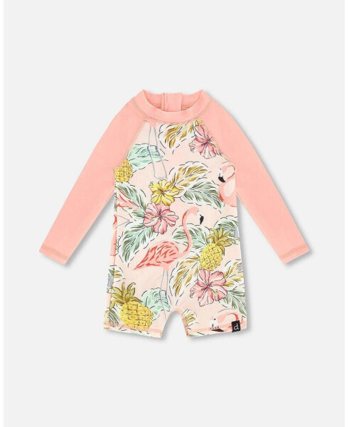 Baby Girl One Piece Long Sleeve Rash guard Printed Flamingo - Infant