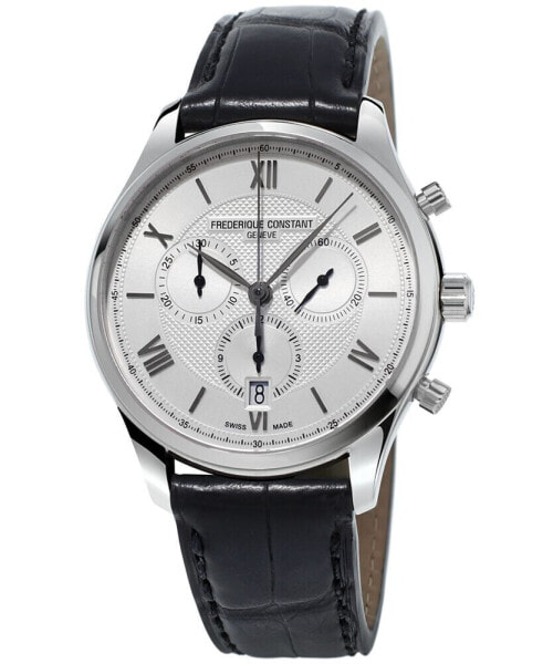 Men's Swiss Chronograph Classics Black Leather Strap Watch 40mm