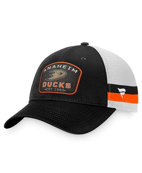 Men's Black, White Anaheim Ducks Fundamental Striped Trucker Adjustable Hat