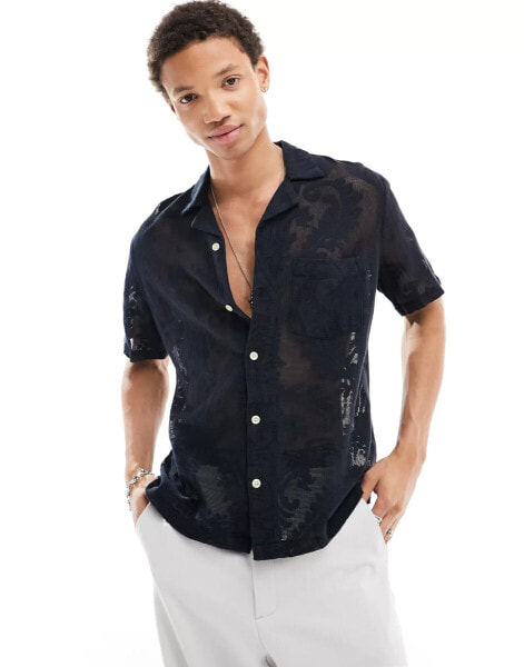 AllSaints Cerrito lace shirt in black